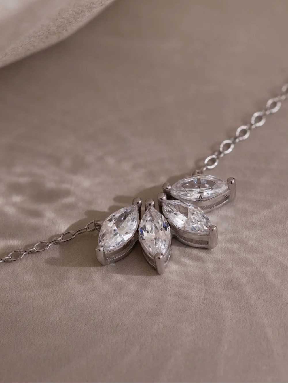Marquise Triple CZ Necklace in Silver - White